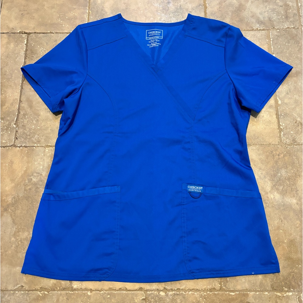Cherokee Workwear Royal Blue Scrubs Top Size Medium